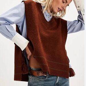 Free People V-Neck Brown Sweater Vest